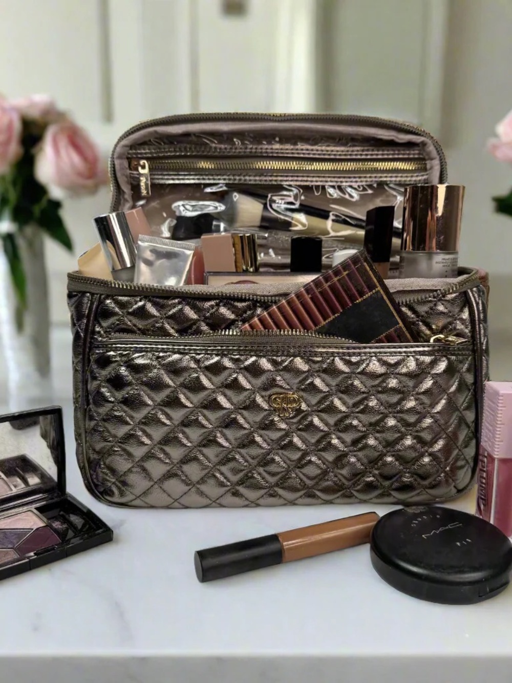NWT PurseN Getaway Classic Train Case Quilted Metallic Travel Bag - Bronze